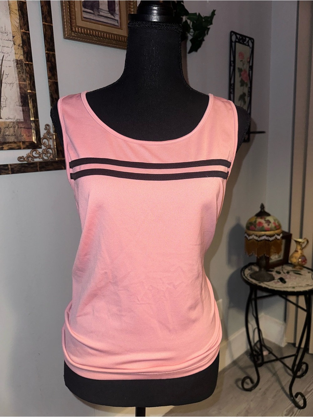 Vintage Y2K New York & Company Pink Black Striped Stretchy Tank Top, Size M/L